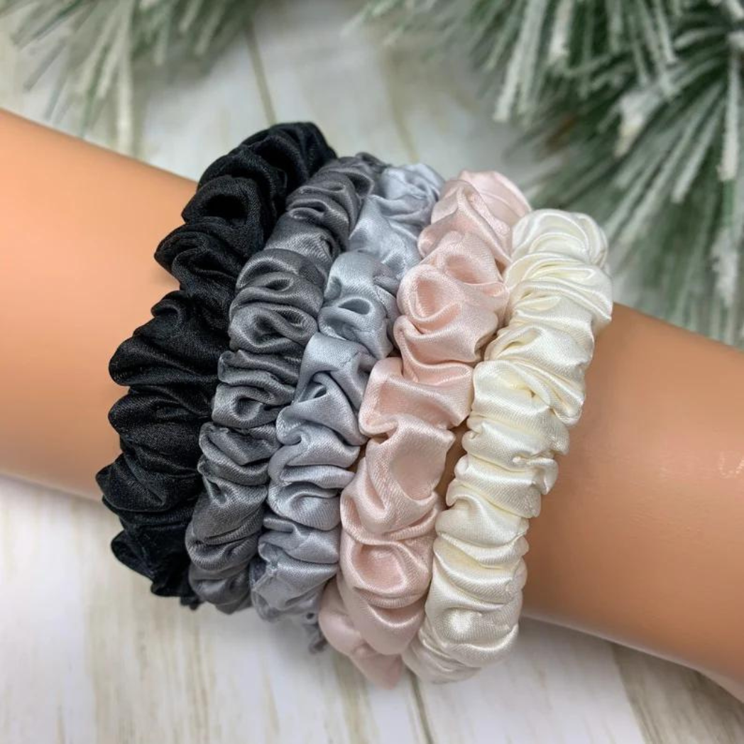5PCS Satin Silk skinny scrunchies Hair Ties Girls Ponytail Holders Scrunchies Accessories for Woman